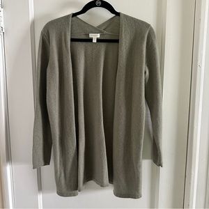 Garnet Hill Cashmere Cardigan, moss green, ¾ length sleeve, S, EUC